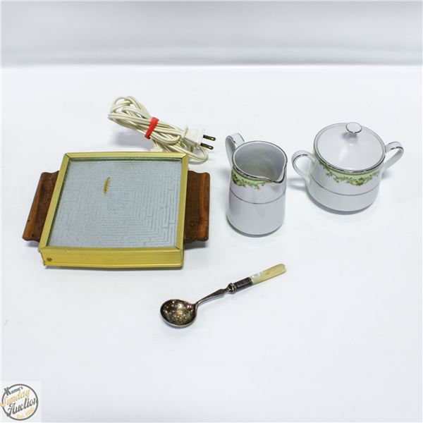 NORITAKE CREAM + SUGAR DISHES + 1 SILVER