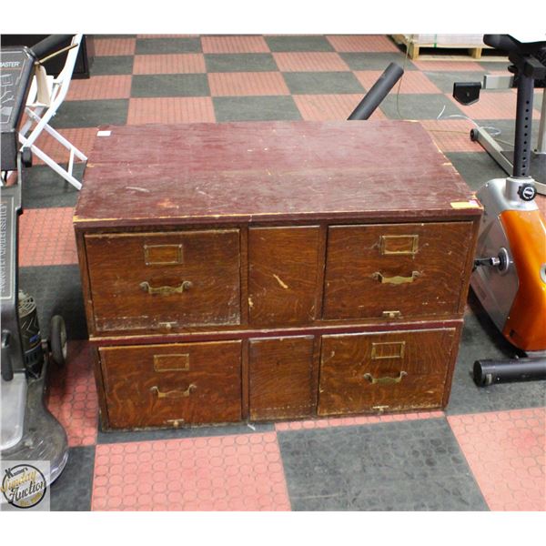 ANTIQUE WOODEN FILE CABINET WITH BRASS PULLS