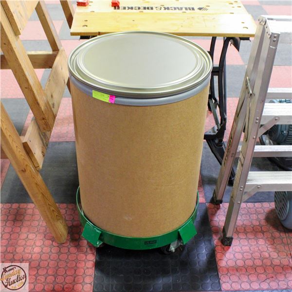 30 GALLON FIBER DRUM WITH DOLLY, LID, LOCK RING