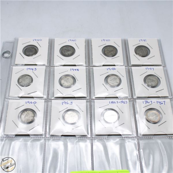 SHEET OF 12 CANADIAN DIMES PRE 1968