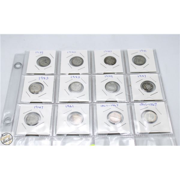 SHEET OF 12 CANADIAN DIMES PRE 1968