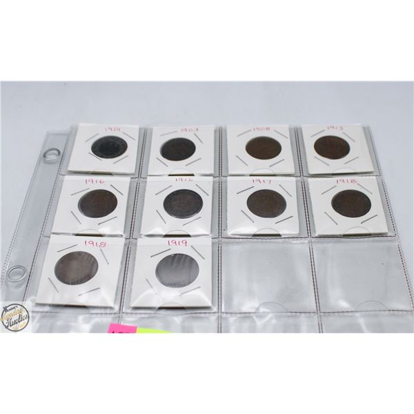 10 LARGE CANADIAN 1-CENT MIXED DATES 1901-1913