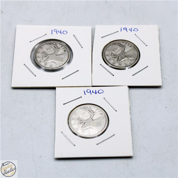 THREE CANADIAN QUARTERS 1940