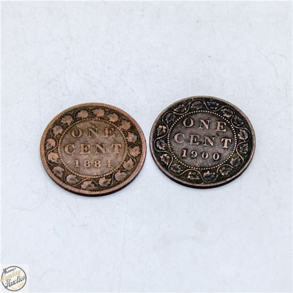 CANADIAN LARGE 1 CENT 1884,  1900 (LOT OF 2