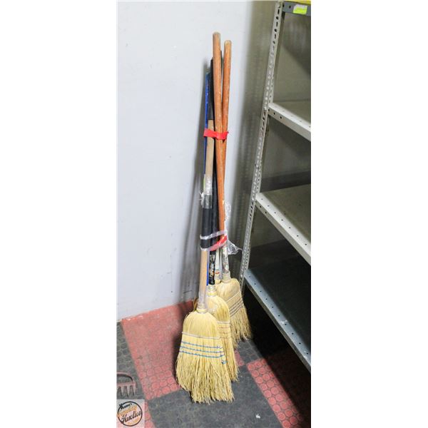 5 USED CORN LOBBY BROOMS