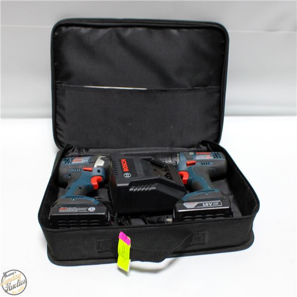 BOSCH 18V LITHIUM ION 2 DRILL/2 BATTERY/