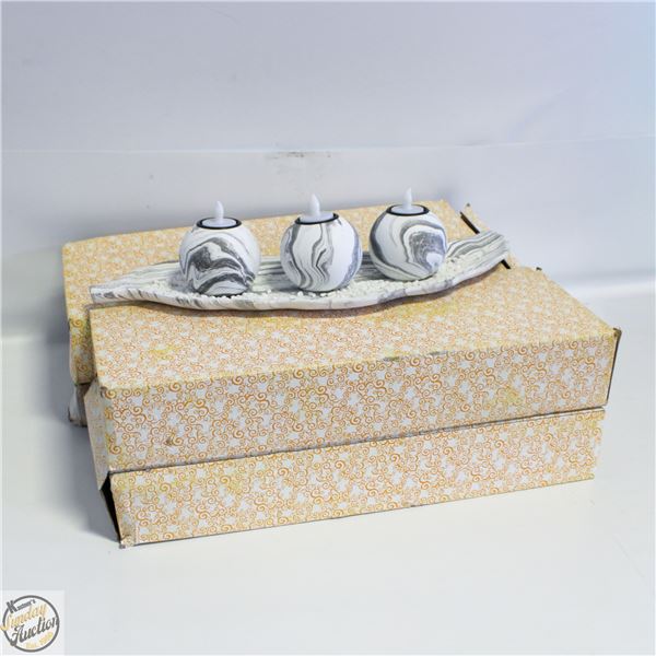 5 BOXES OF TEA LIGHTS, ROCKS, TRAYS + HOLDERS