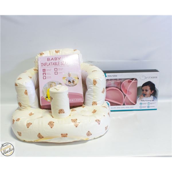 INFLATABLE INFANT SEAT W/BUILT IN PUMP + DISH SET