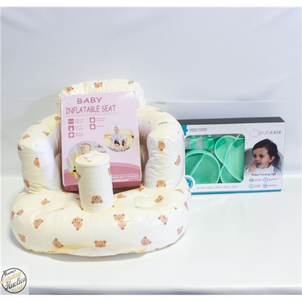 INFLATABLE INFANT SEAT W/BUILT IN PUMP + DISH SET
