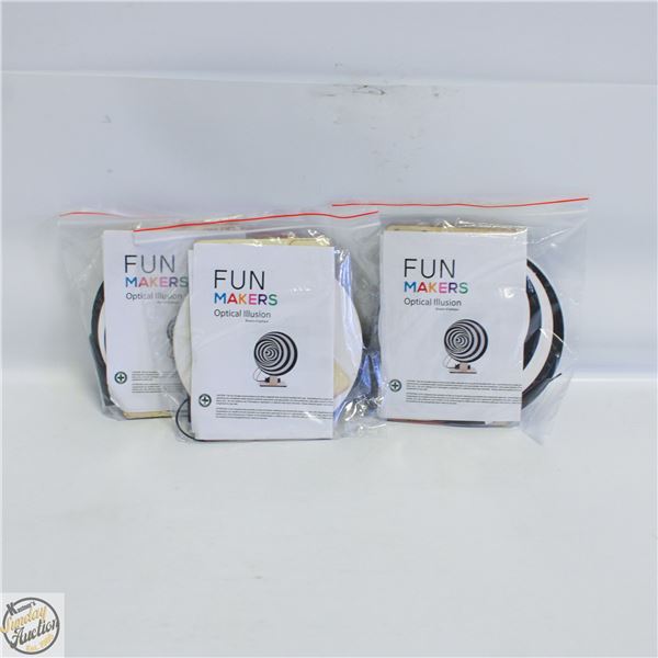 3 OPTICAL ILLUSIONS WOODEN FUN MAKERS KITS W/TOOLS