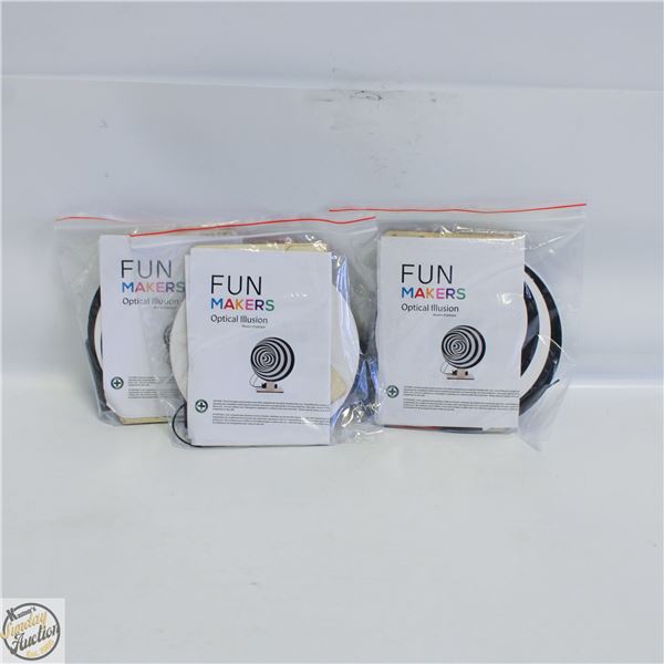3 OPTICAL ILLUSIONS WOODEN FUN MAKERS KITS W/TOOLS