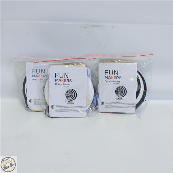 3 OPTICAL ILLUSIONS WOODEN FUN MAKERS KITS W/TOOLS