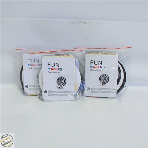 3 OPTICAL ILLUSIONS WOODEN FUN MAKERS KITS W/TOOLS