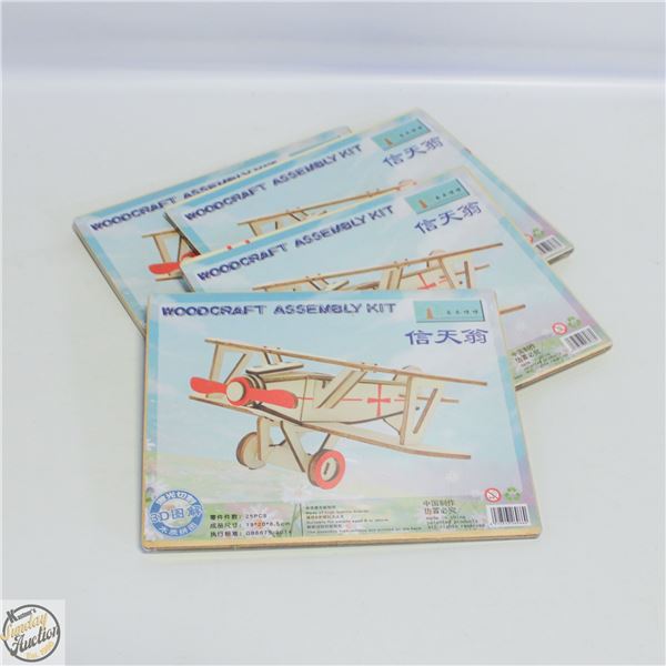 4 WOODCRAFT AIRPLANE ASSEMBLY KITS W/MOVING PARTS