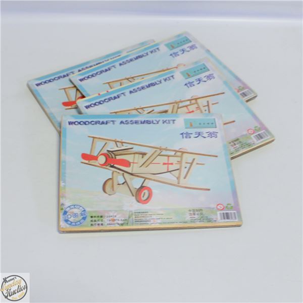 4 WOODCRAFT AIRPLANE ASSEMBLY KITS W/MOVING PARTS
