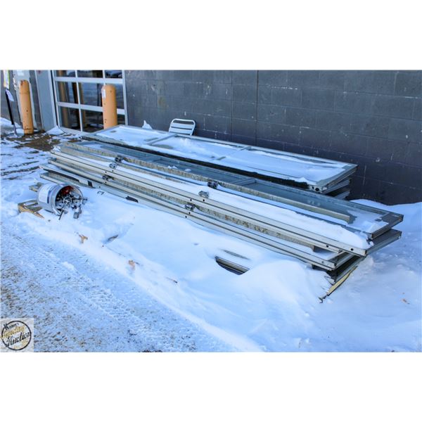 LOT OF 2 ALUMINUM AND GLASS BAY DOORS WITH TRACK