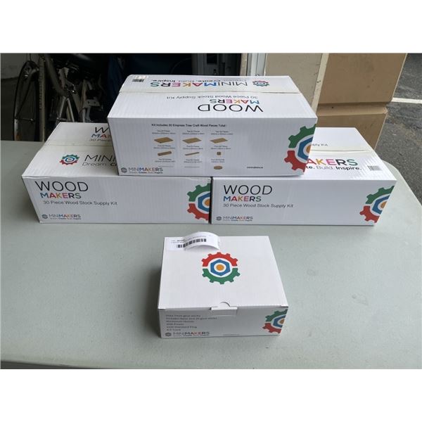 3 WOOD MAKERS 30PC WOOD STOCK SUPPLY KITS AND HOT GLUE GUN STAND W/ 20 GLUE STICKS