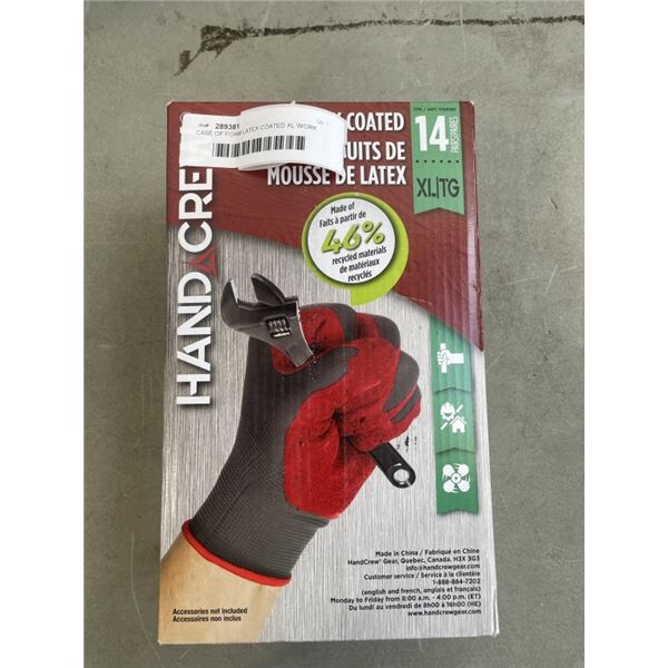 BOX OF FOAM LATEX COATED XL WORK GLOVES -14 PAIRS