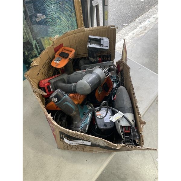 LARGE LOT OF ELECTRIC CORDLESS TOOLS, DRILLS, BATTERIES ETC