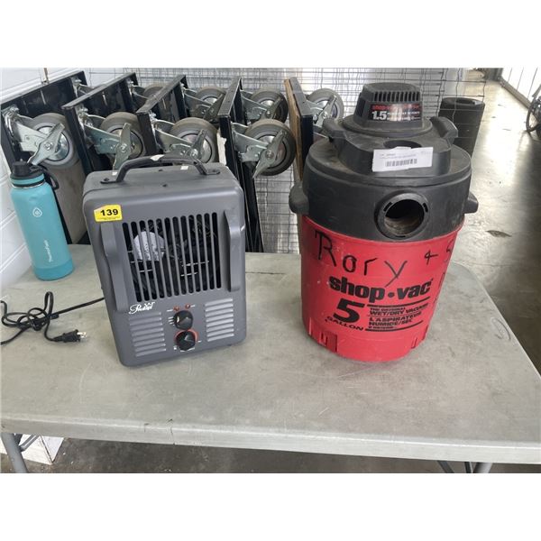 5 GALLON SHOP VAC AND PRESTIGE ELECTRIC HEATER