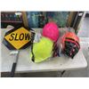 Image 1 : 3 NEW HARD HATS AND STOP / SLOW SIGN