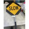 Image 4 : 3 NEW HARD HATS AND STOP / SLOW SIGN
