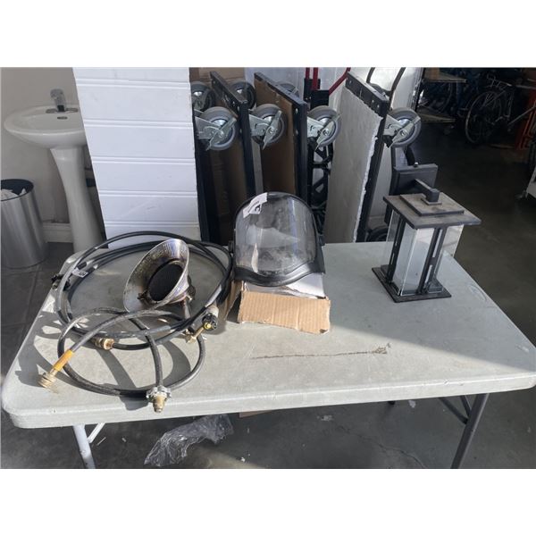 PROPANE HEATER, LIGHT FIXTURE, AND FACE MASKS