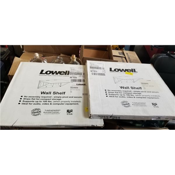 2 NEW LOWELL WALL SHELVES 18X16 HOLDS UP TO 100 LB  RETAIL $210