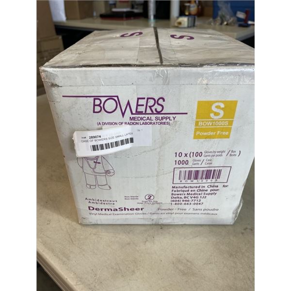 CASE OF BOWERS SIZE SMALL LATEX GLOVES