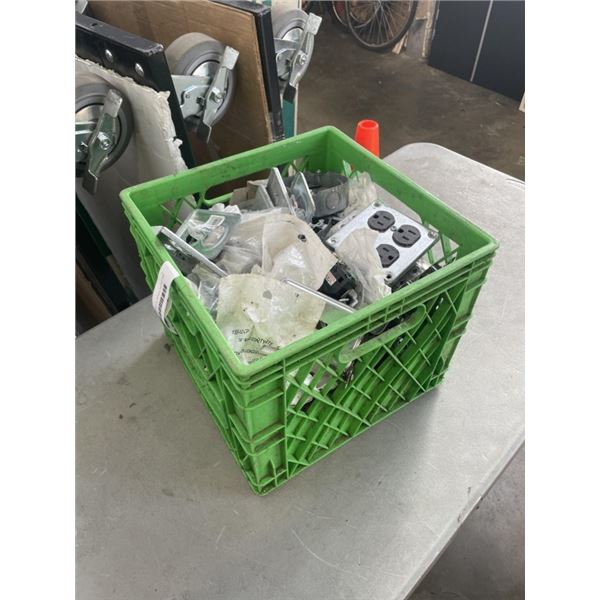 TOTE OF ELECTRICAL BOXES, PLATES AND PLUGS