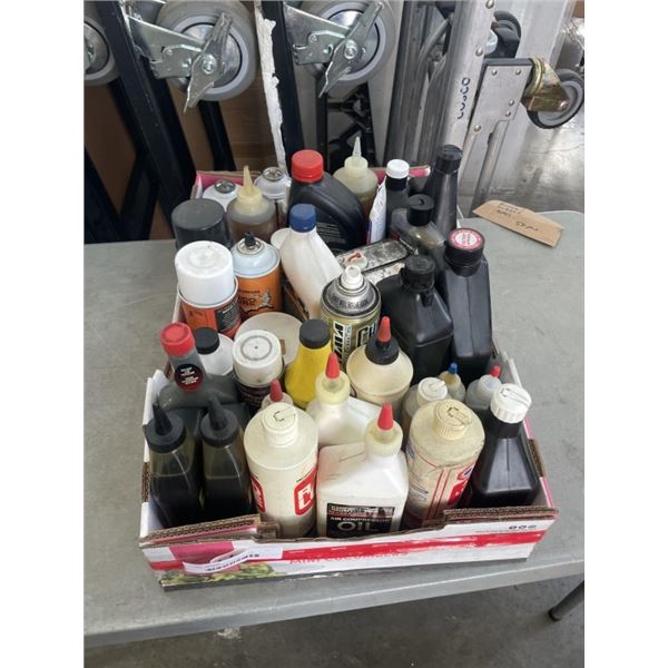 TRAY OF ASSORTED SHOP FLUIDS