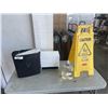 Image 1 : WET FLOOR SIGN, PAPER TOWEL DISPENSER, SOAP REFILL, AND PAPER SHREDDER