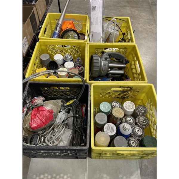 LOT OF 6 CRATES ASSORTED ITEMS FOR SHOPS