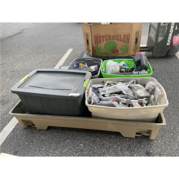BIN OF ASSORTED SHOP SUPPLY, HARDWARE AND TOOLS, BIN INLCUDED