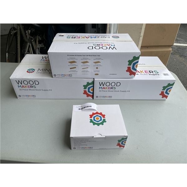 3 WOOD MAKERS 30PC WOOD STOCK SUPPLY KITS AND HOT GLUE GUN STAND W/ 20 GLUE STICKS