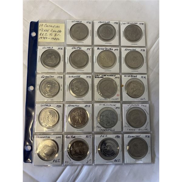 19 CANADIAN TRADE DOLLARS PEI TO BC 1970-1980