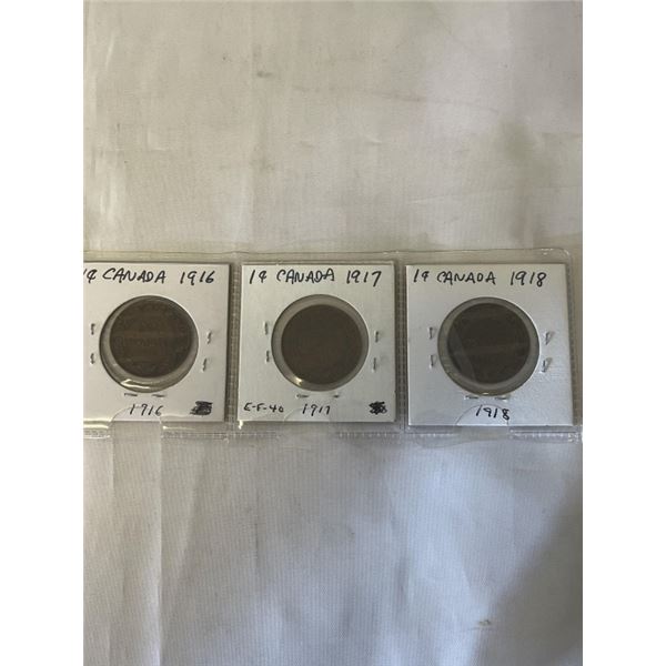 3 CANADIAN LARGE CENTS KING GEORGE V 1916, 1917, 1918