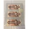 Image 2 : 3 MINT 1986 CANADIAN $2 BILLS IN SEQUENCE 42-430 LAST ISSUES