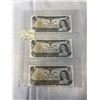 Image 1 : 3 MINT CANADIAN 1973 $1 BILLS IN SEQUENCE 259-261 LAST ISSUES