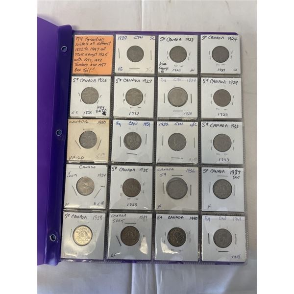 79 CANADIAN NICKELS 1922-1997 ALL DIFFERENT YEARS