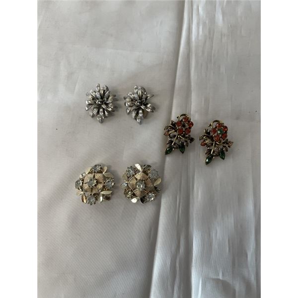 3 PAIRS OF VINTAGE CLIP ON EARRINGS, 2 PAIRS MARKED