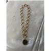 Image 1 : GOLD GUILDED LINK CHAIN NECKLACE W/ ROMA COIN PENDANT, MARKED BRONZE ITALY DYADEMA 18" LENGTH