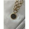 Image 2 : GOLD GUILDED LINK CHAIN NECKLACE W/ ROMA COIN PENDANT, MARKED BRONZE ITALY DYADEMA 18" LENGTH