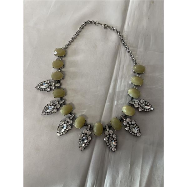 VINTAGE SILVER TONE W/ RHINESTONES CHOKER NECKLACE, 15" LENGTH