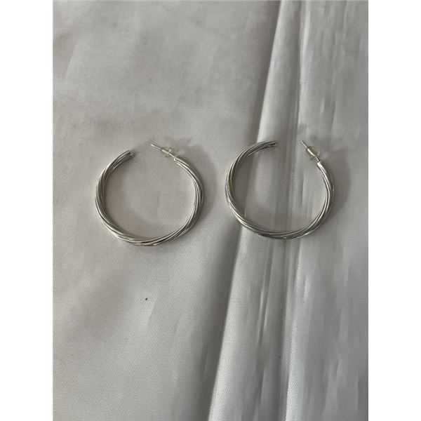 PAIR OF LARGE STERLING SILVER HOOP EARRINGS MARKED 925
