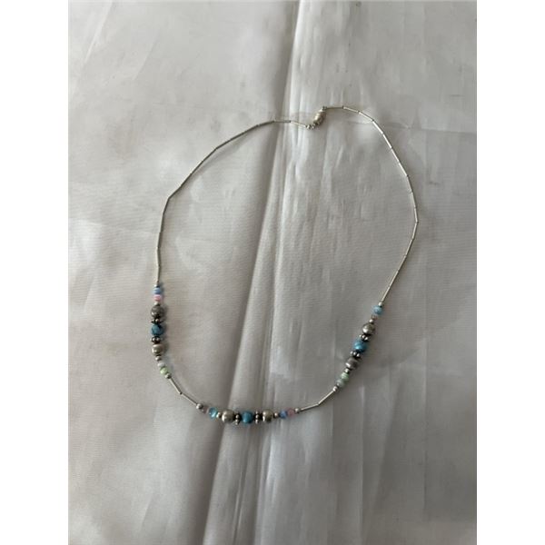 VINTAGE NATIVE AMERICAN LIQUID SILVER W/ BEADS CHOKER NECKLACE
