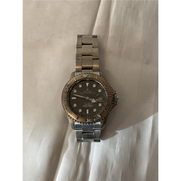 ROLEX OYSTER PERPETUAL DATE YACHT MASTER WATCH, AUTOMATIC, NOT WORKING, BACK MISSING, REPLICA, AS IS