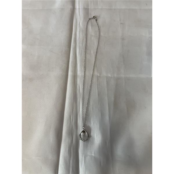 STERLING SILVER CHAIN W/ PEARL PENDANT NECKLACE MARKED CORO STER 16" LENGTH