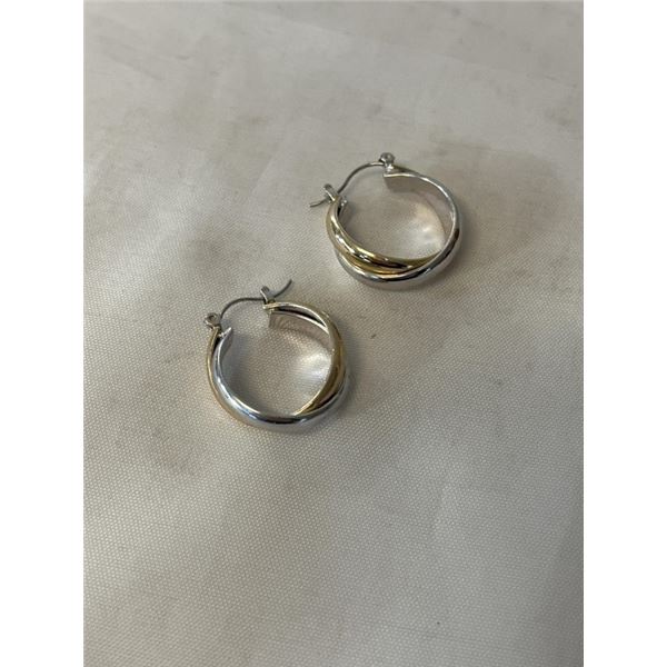 PAIR OF TWO TONE STERLING SILVER/ GOLD PLATED HOOP EARRINGS, UNMARKED