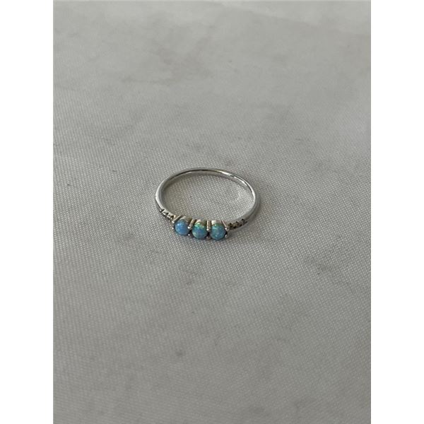 DAINTY STERLING SILVER W/ 3 GENUINE OPAL STONES RING, MARKED 925 DESIGNER MARK SIZE 6.5